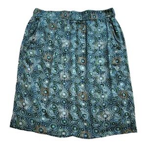 Sandwich Knee Length Blue Green Starburst Design Skirt With Pockets - Size 38